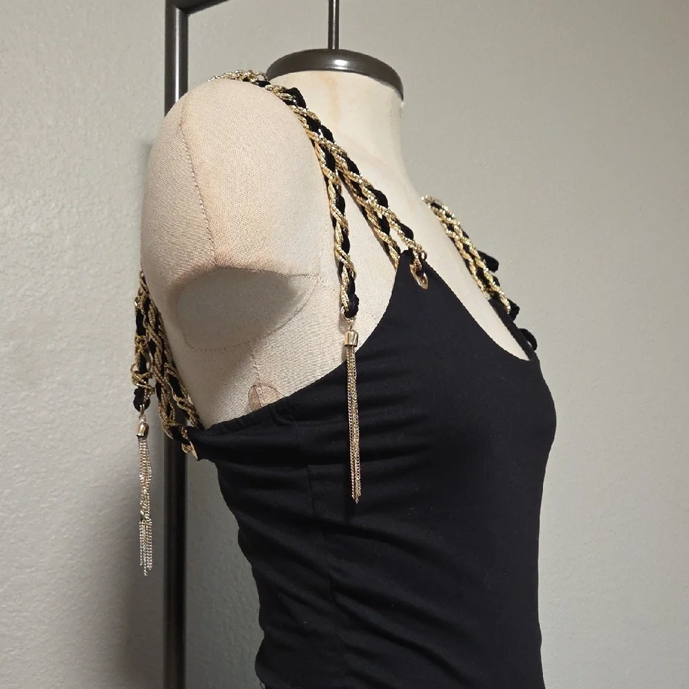 Women's Chic Black Jumpsuit with Leopard Straps
